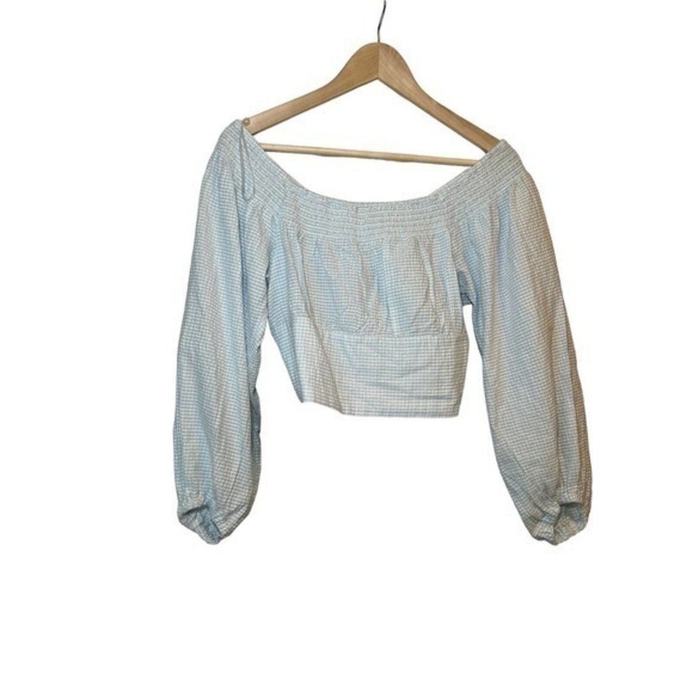Arizona Jean Womens Blue White‎ Gingham Top Blouse Summery Coastal M 100% Cotton
